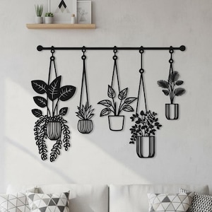 Plant Hanging Wall Decor,Modern Metal Wall Decor,Metal Plant Wall Art,Hanging Pot Wall Decor,Indoor Plant Decor Sign,Modern Hanging Wall Art