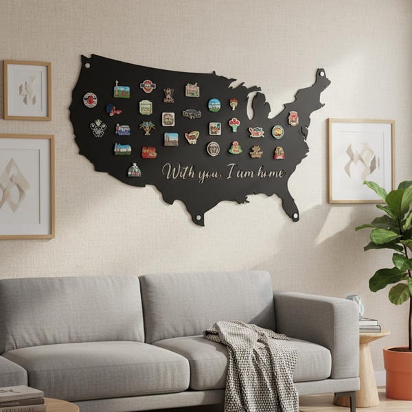 Tablero magnético personalizado de EE. UU., decoración magnética con mapa de EE. UU., decoración de pared de metal de EE. UU., tablero magnético con mapa de viaje, decoración de regalo con mapa de EE. UU., tablero magnético