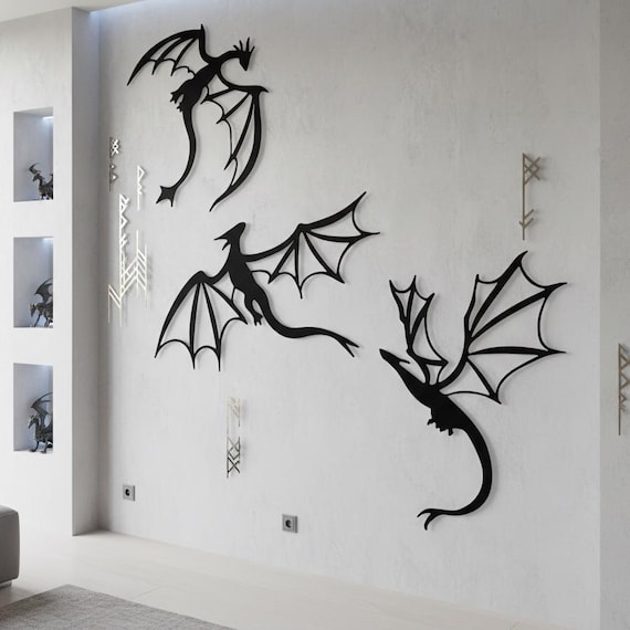 Flying Dragon Wall Decor,Dragon Wall Art Decor,Metal Fantasy Dragon Decor,Dragon Indoor Wall Art,Fantasy Wall Dragon Decor,Metal Wall Sign