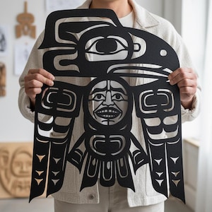 Haida Style Eagle Totem Metal Sign,Indigenous Pacific Tribal Wall Decor,First Nations Tribal Face Wall Art,Northwest Native Raven Metal Sign