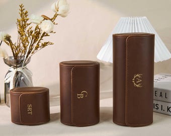 Estuche personalizado para relojes - Estuche enrollable de piel para 3 relojes, caja grabada, regalo para él en Navidad, Día del Padre y padrinos de boda.