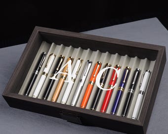 Spersonalizowany drewniany piórnik, uchwyt na pióro wieczne, pudełko na długopisy, prezent na powrót do szkoły dla mężczyzn, pudełko ekspozycyjne na długopisy, spersonalizowany prezent dla miłośnika długopisów