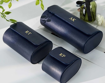 Gepersonaliseerde horlogedoos | Horlogekast voor op reis met rol voor 3 horloges, perfect voor bruidsjonkers, kerstcadeaus, souvenir, cadeau getuige