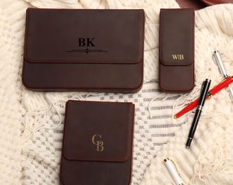 Personalized Leather Pen Case, Crazy Horse Leather Fountain Pen Holder, Gift for Him Back to School Office Travel Organizer
