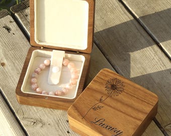 Custom Jewelry Boxes - Walnut Bracelet Box with Luxe Velvet Interior, Women's Jewelry Box with Engraving - Wedding Anniversary,Gift for Her