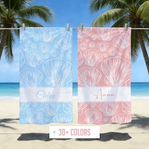 Benutzerdefinierte Openwork Shell Strandtuch, benutzerdefiniertes Namenstuch, Junggesellenabschied Pooltuch, schnell trocknendes Handtuch, Geburtstagsgeschenk für Kinder, Familienreisetuch