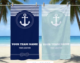 Personalized Anchor Team Beach Towel,Custom Team Spirit Bath Towel,Anchor Nautical Towel,Sailing Design Text Gift for Boat Owner,Quick Dry