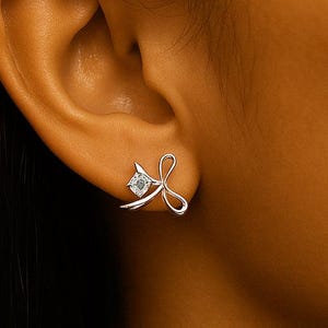 925 Sterling Silver Bow Stud Earrings with Cz Stone – Minimalist Dainty Earrings for Women & Girls – Cute Stud Earrings, Birthday Gift