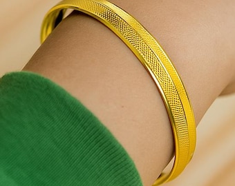 Yellow Gold Plated Sterling Silver Baby Bangle, Personalized Kids Bracelet