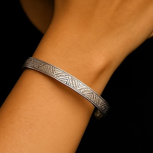 Bracelet jonc en argent sterling 925, Bracelet motif géométrique, Bracelet jonc en argent pour femme, Bracelet réglable, cadeau bijoux en argent