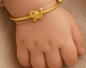 Butterfly Baby Bangle, Yellow Gold Plated Sterling Silver