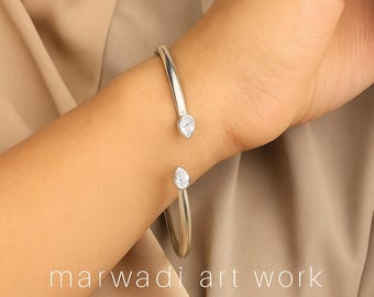 Cubic Zircon 925 Sterling Silver Open Cuff Bangle