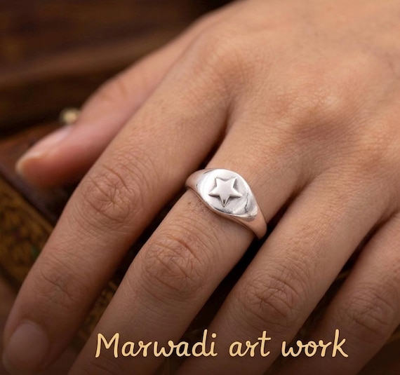 925 Sterling Silver Star Signet Ring, Minimalist Celestial Ring