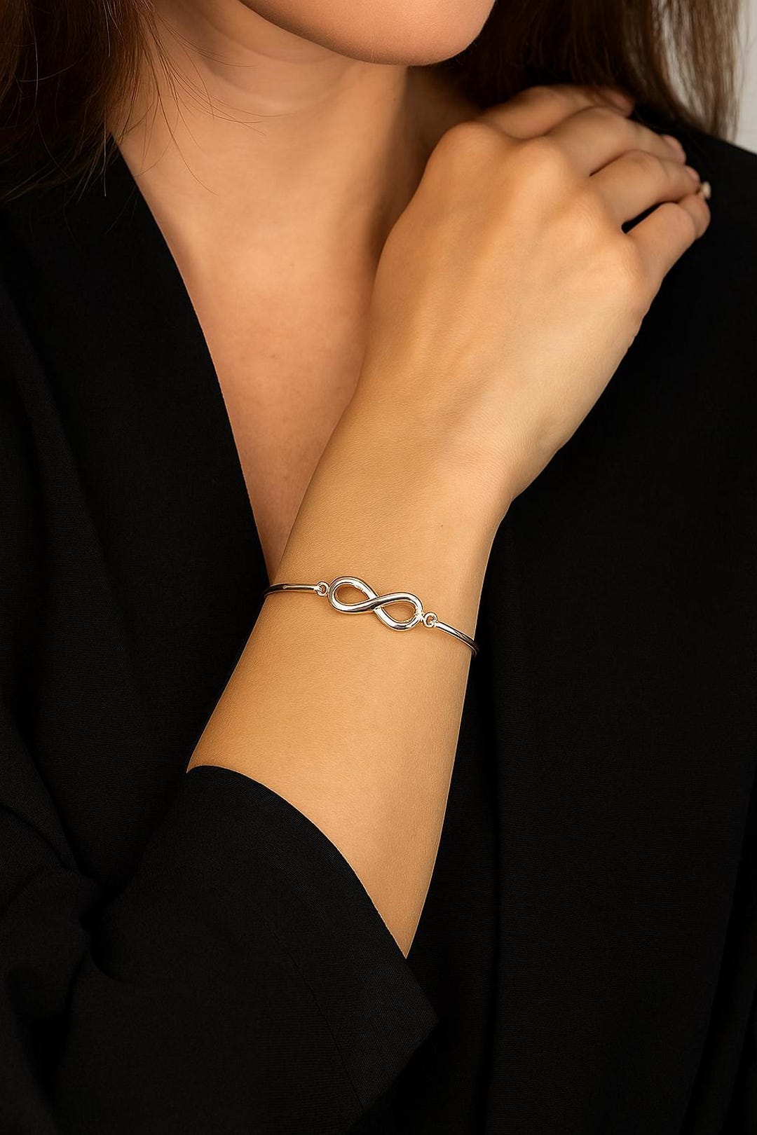 Sterling Silver Infinity Bangle Bracelet, Minimalist Stacking