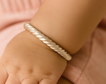 Sterling Silver Twisted Baby Bangle Bracelet, Adjustable Cuff - Etsy