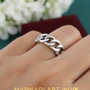 Sterling Silver Cuban Chain Ring, Women's Band, Anniversary Gift
