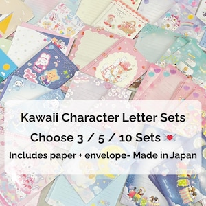 Surtido de letras con personajes kawaii: elige entre 3, 5 y 10 juegos. Papelería japonesa y sobres.