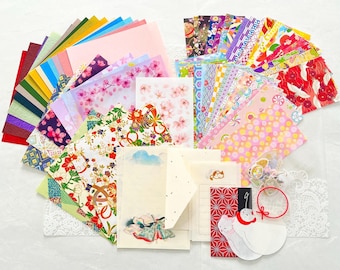 Japanese Washi Paper Pack | Chiyogami Mix, Sakura Vellum, Stickers & Letter Set