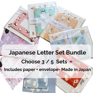 Japanisches Washi Letter Set Bundle | Niedliches & skurriles Briefpapier | Wählen Sie 3 oder 5 Sets | Briefpapier + Umschläge| hergestellt in Japan
