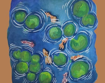 Koi Fish Gouache Painting, Original Hand-painted Art, Painted On Paper.