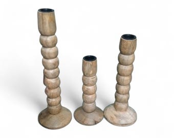 3er Set Holzkerzenständer - Naturholz-Kerzenhalter (16, 22, 2 cm)
