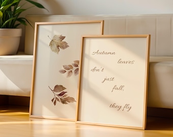 Lot de 2 affiches automne | Poster citation + feuilles d'automne | Art mural cosy digital imprimable