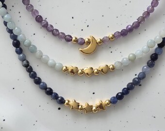 Necklace, quartz, sodalite, natural stone beads, faceted beads, gemstone, necklace, jewelry gift, chain