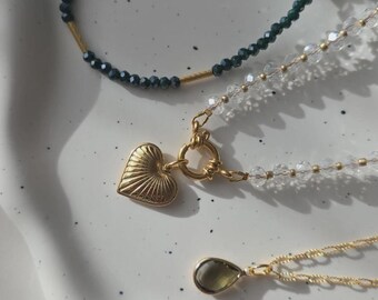 Halsband, glaspärlor, fasetterade pärlor, ädelsten, modesmycken, smyckesgåva, kedja
