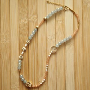 Necklace, necklace with pearls, silk charm, summer necklace, pendant, sea, sun, beach, fashion jewelry, jewelry gift, necklace gift