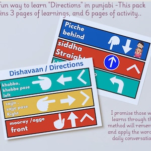 Learn Punjabi in English – Directions Activity Set- 9 pages