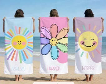Personalized Brilliant Sun Beach Towel,Custom Name Pool Towel for Girls,Bithday Party Gift For Kids,Tropical VacationGift,Beach Lover's Gift