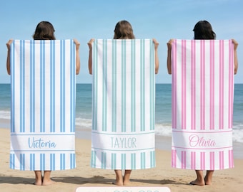 Custom Simple Striped Beach Towel,Pool Towel for Family,Summer Vacation Gift,Beach Lover's Gifts,Bachelorette/Birthday Party Gift