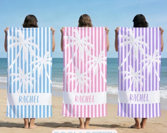 Custom Coconut Tree design Beach Towel,Custom Name Birthday Party Pool Towel,Tropical Towel,Beach Lover's Gifts,Summer Vacation Essentials