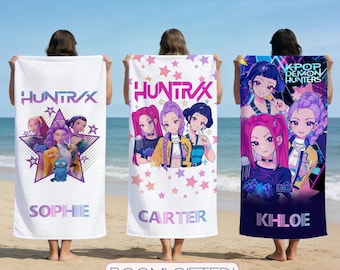 Personalized Name Huntrix Kpop Beach Towel,Custom Anime Girl Pool Towel,Kpop Fan Gift,Kpop Demon Towel For Kids,Anime Girl Power Art Towel