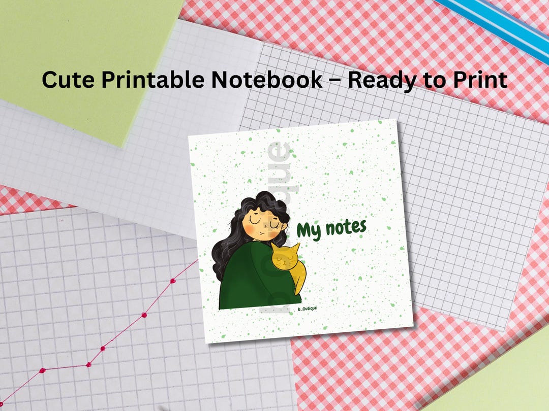 Printable Square Notebook | 8x8 Digital Note Pages | Cute Girl Design ...