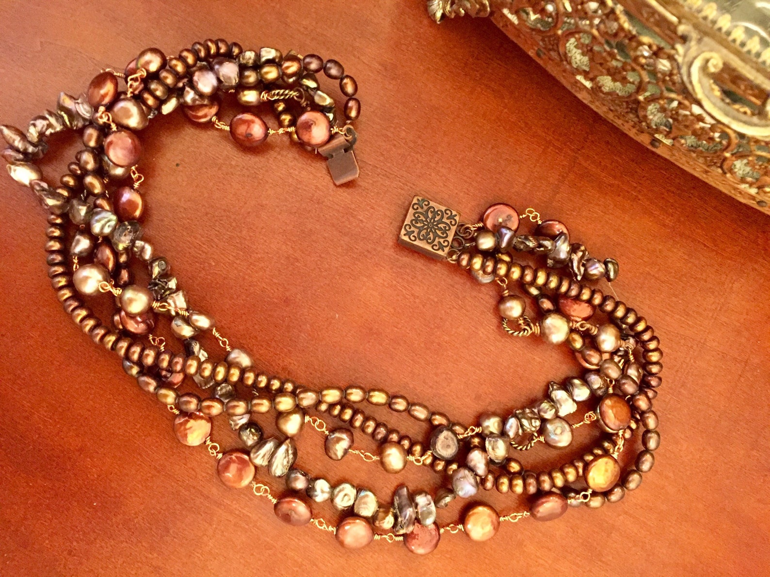 Fresh Water Pearls Warm Bronze Elegant Necklace . Choker . Etsy