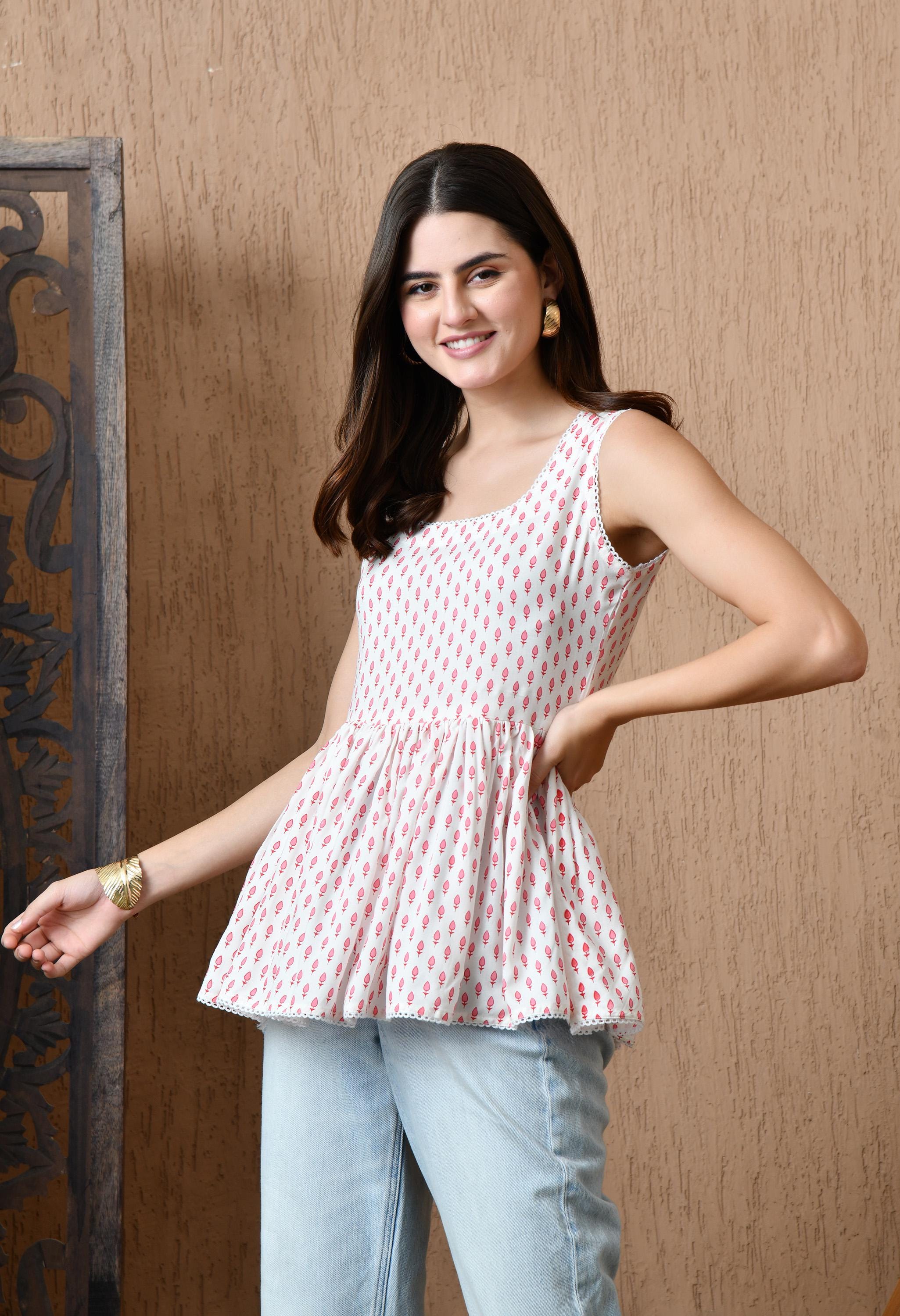 Womens Tops Pink Striped Peplum Top Pink Zig Zag Print V-Neck