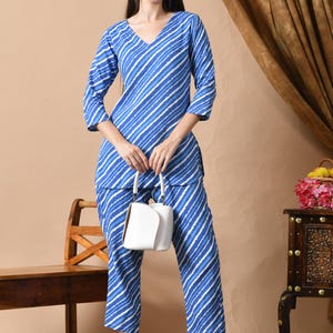 Blue Striped Women&#39;s Night Suit – Lounge & Sleepwear Set
