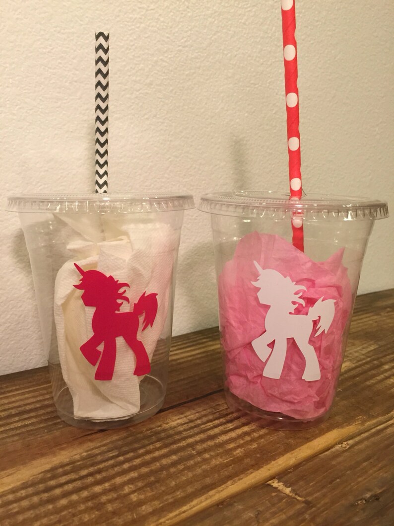 Unicorn plastic cups 10 cups with lids and straws 16oz Etsy