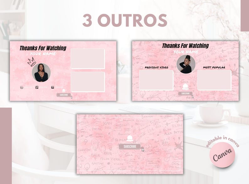 Youtube Branding Kit Canva Pink | Youtube Banner, Thumbnail, Intro ...