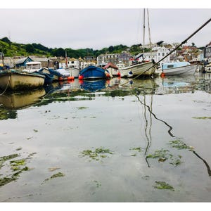 Mevagissey Harbour Cornwall Poster Print – Coastal Wall Art with White Border, Seaside Village Home Decor