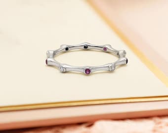 Handgemachte Rubin Voll Eternity Band, Sterling Silber Moissanit Ring