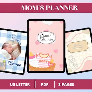 Planejador de mães com 3 cores, organizador digital e imprimível em tamanho carta dos EUA para novas mães, rastreador doméstico para mães ocupadas, planejador diário e semanal