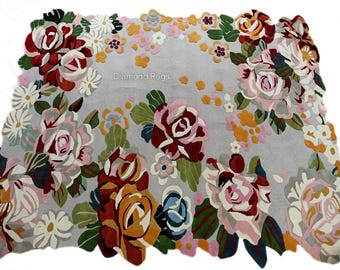 Anthropologie Hand Tufted rug,Botanical Art Carpet | Modern Colorful Wool Rug | Artistic Floral Tufted Rug for Living Room & Home Décor.