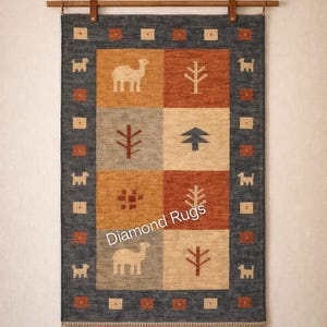 Handwoven Ethnic Dari Carpet with Camel & Tree Motifs Traditional Multicolor Tribal Design Dari Rug Premium Handcrafted Wool Dari Carpet