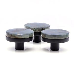 May include: Three cabinet knobs with a round, marbled, blue-green top and a black base and stem. The knobs are displayed on a white background. Each knob is approximately 5 cm in diameter.