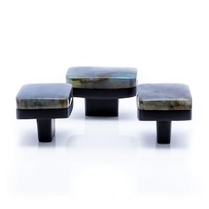 Handmade cabinet drawer knob and pull of labradorite gemstone rectangle