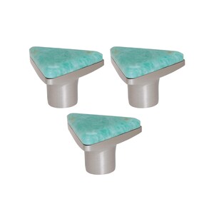 Amazonite Cabinet Knob | Satin Brass Trillion Drawer Pull