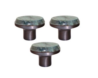 Labradorite Cabinet Knob | Graphite Brass Drawer Pull, Natural Stone Hardware
