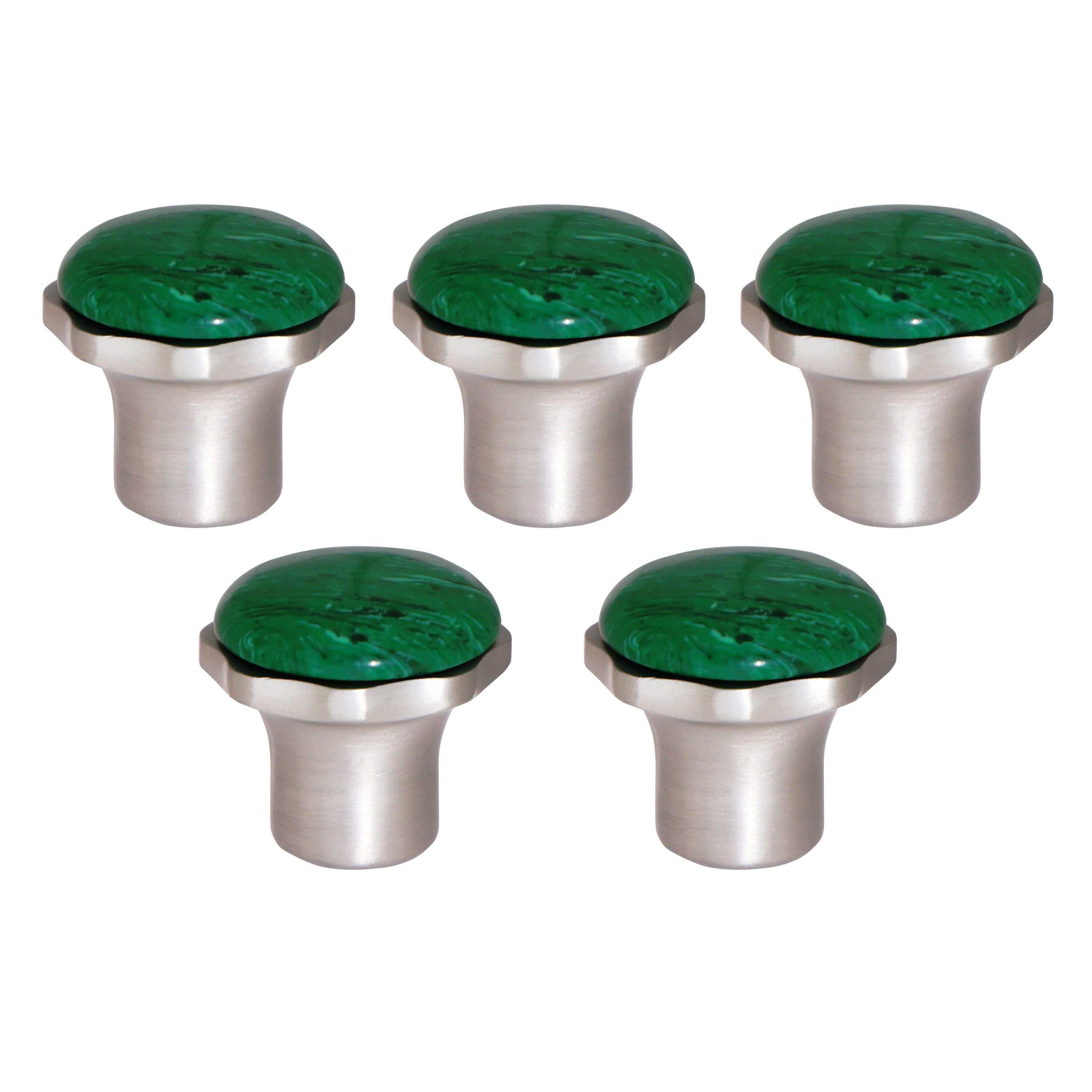 Handmade Malachite Gemstone Knob | Satin Finish Brass Flower